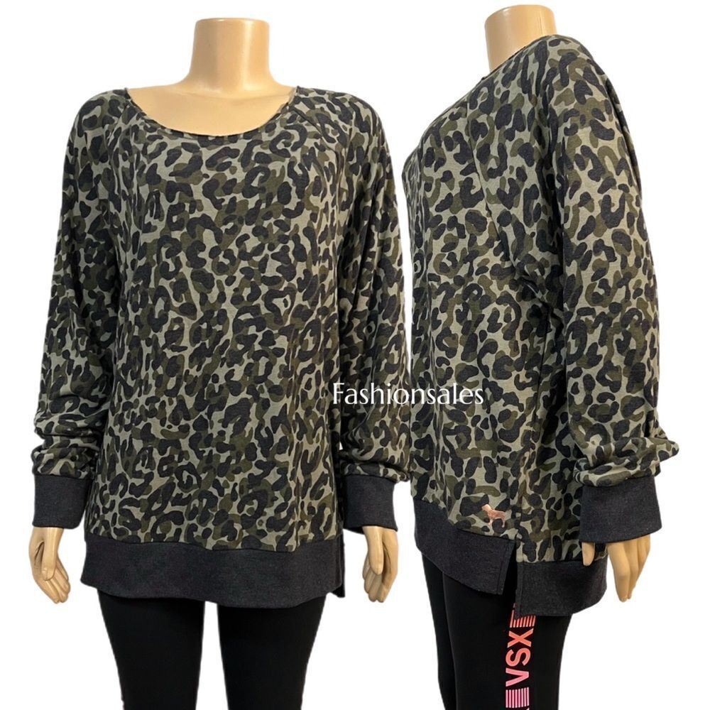 Victorias Secret Pink Everyday Pullover Off the Shoulder sweatshirt animal print